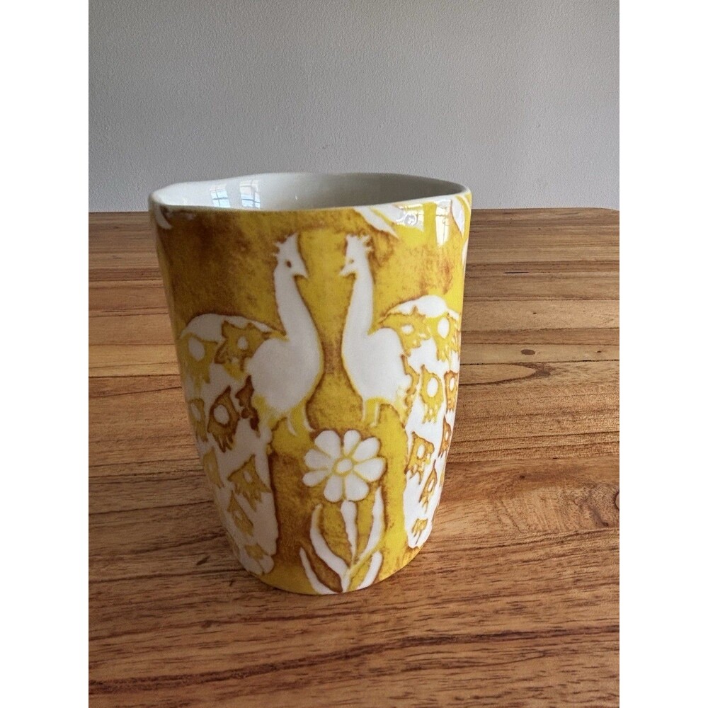 Anthropology Irene Yellow With Peacocks Mug